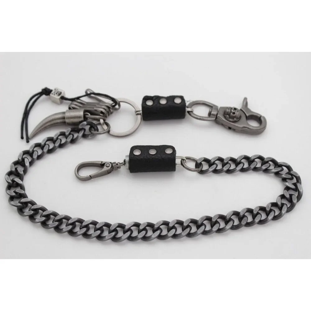 New Men Silver Metal Wallet Chain Bull Long Horn Western Skull Charm Biker Bold